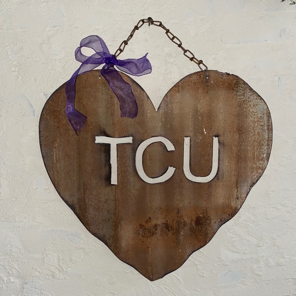TCU Collegiate Dorm Decor Galvanized Metal Heart Rustic Decor Chain Hanger